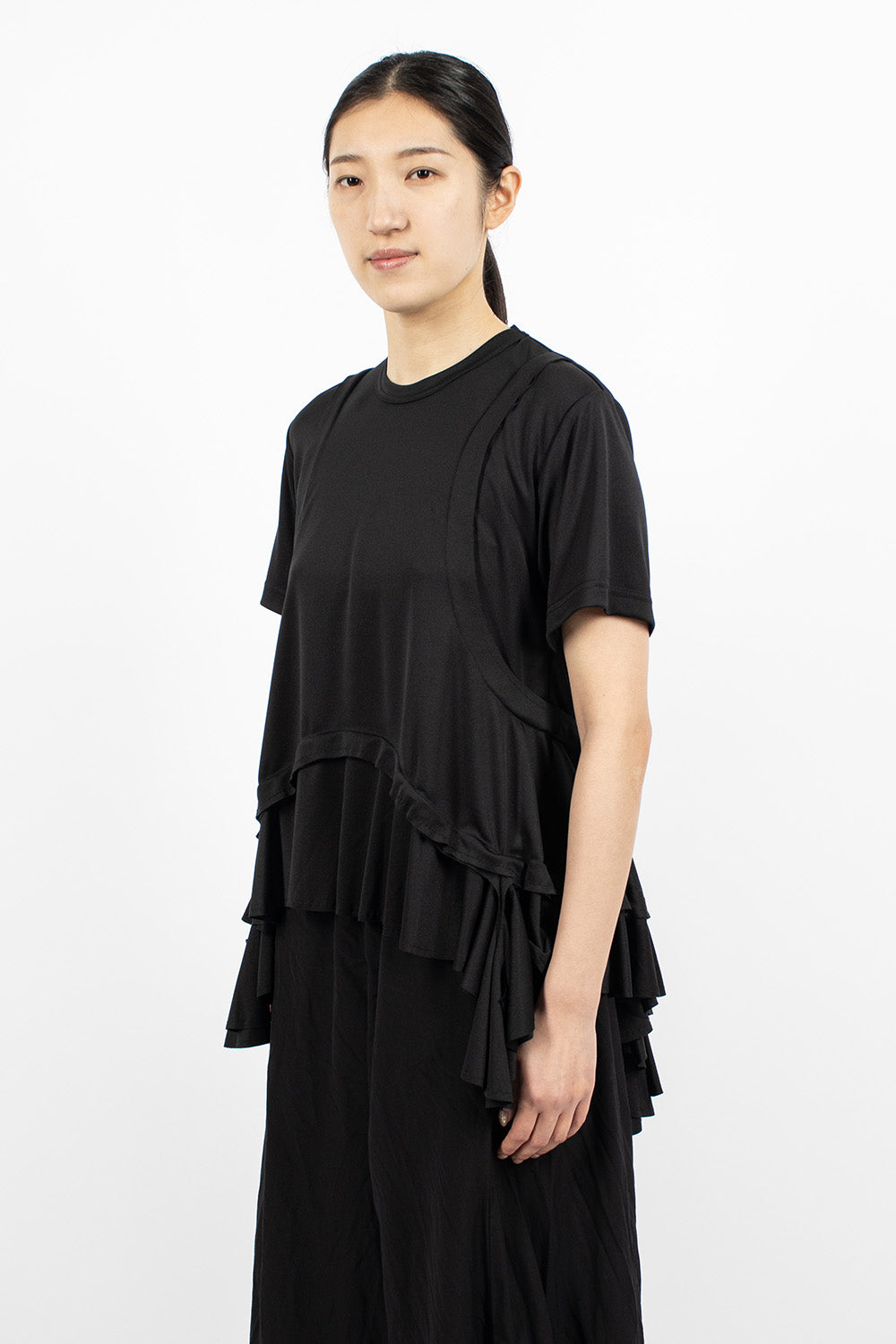 Black Ruffled Hem T-Shirt