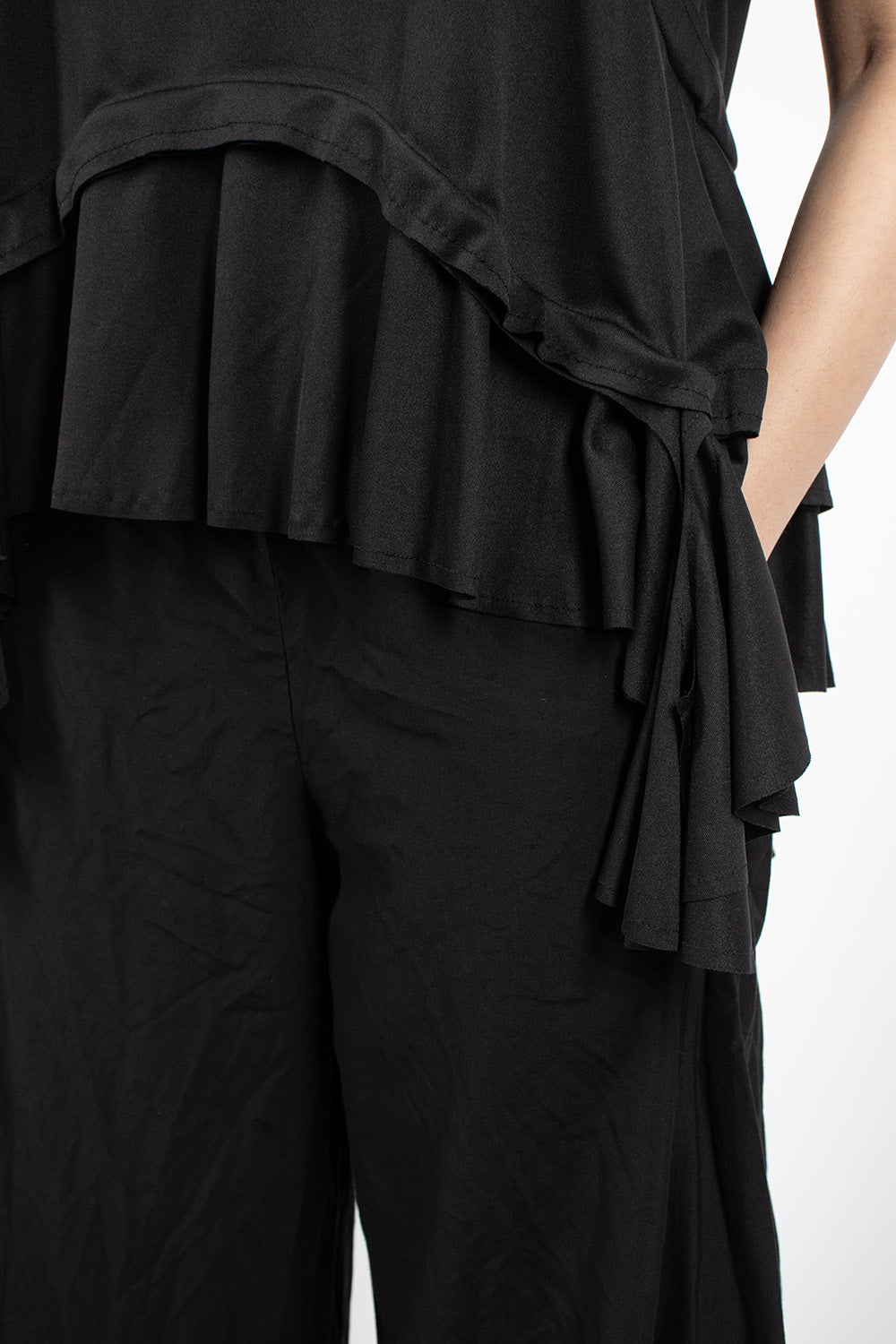 Black Ruffled Hem T-Shirt