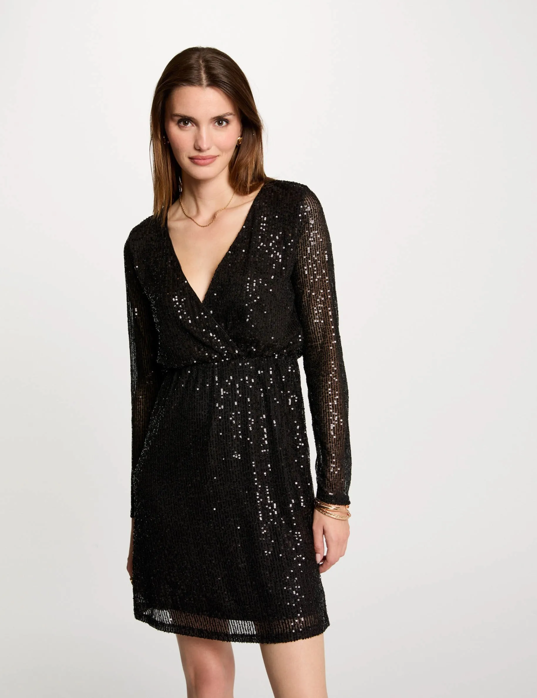 Black Sequins Fitted Mini Dress for Women