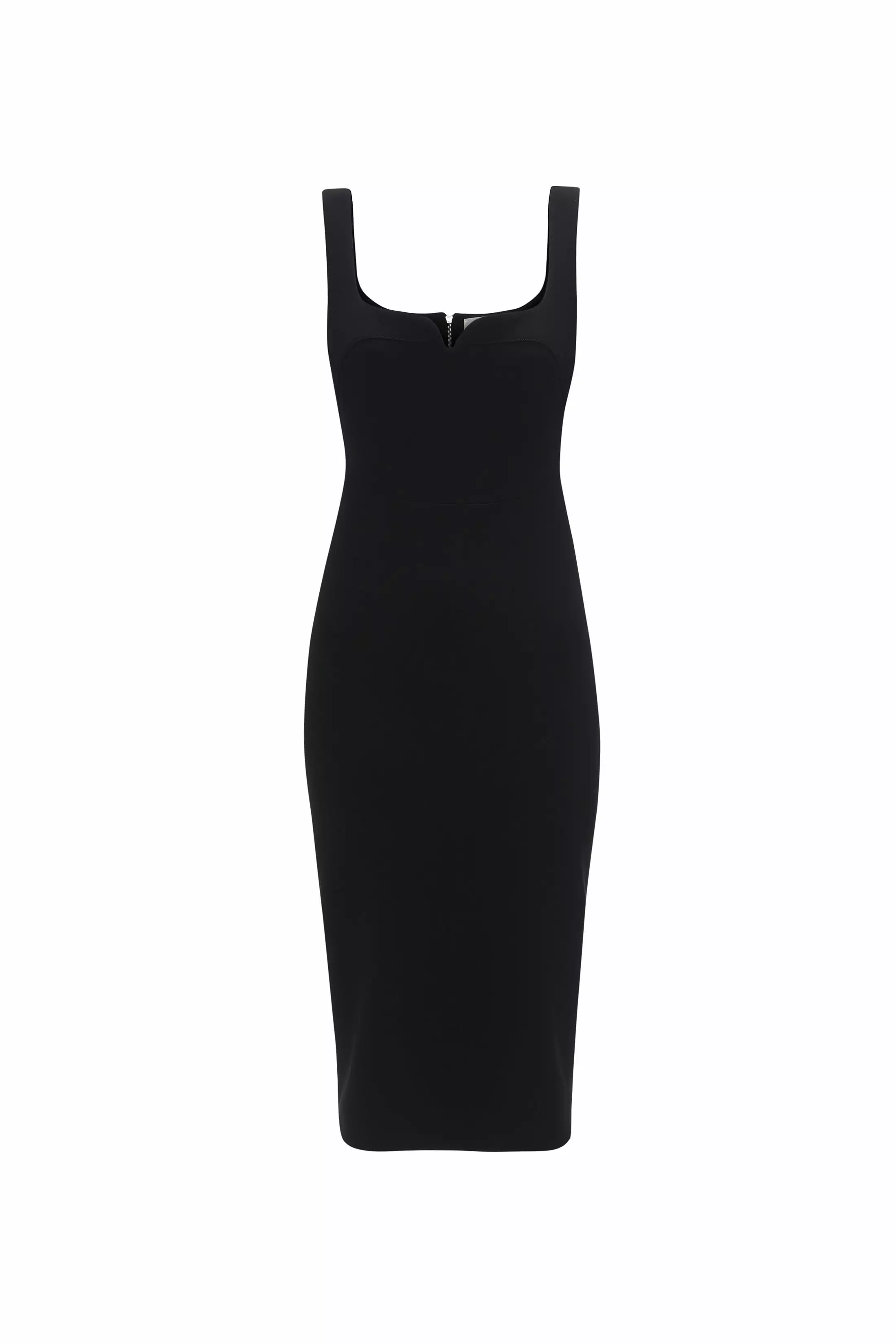 Black sleeveless fitted t-shirt dress.