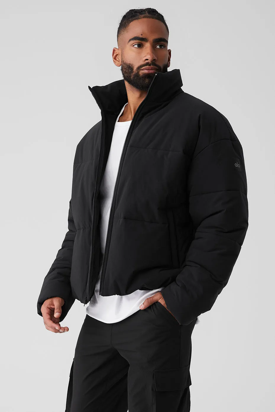 Black Stretch Woven Street Puffer