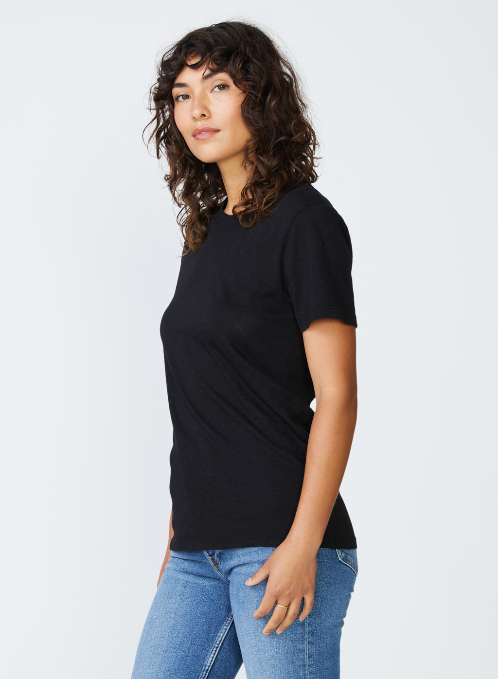 Black Supima Slub Jersey Short Sleeve T-Shirt.