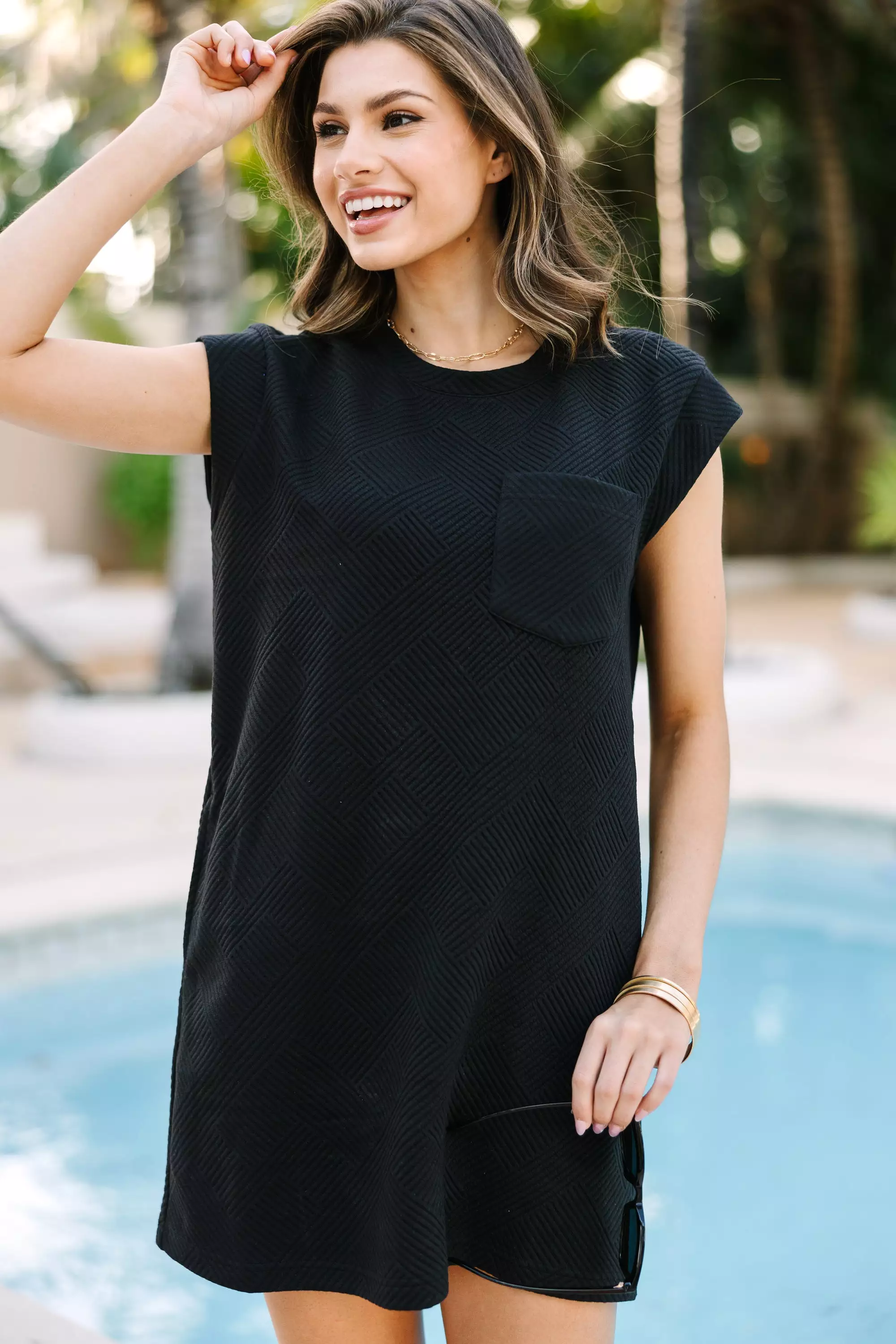 Black Textured T-shirt Dress