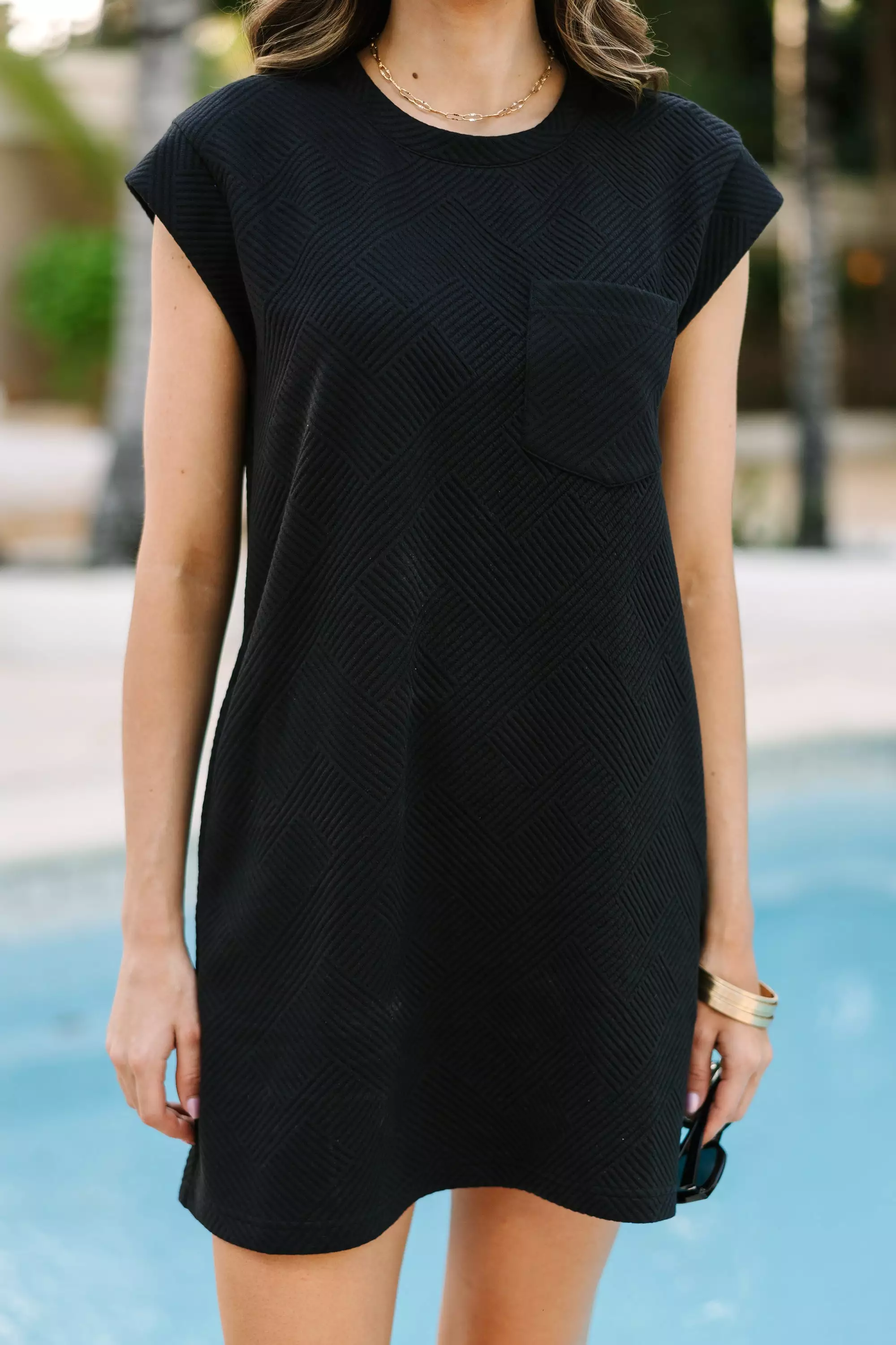 Black Textured T-shirt Dress