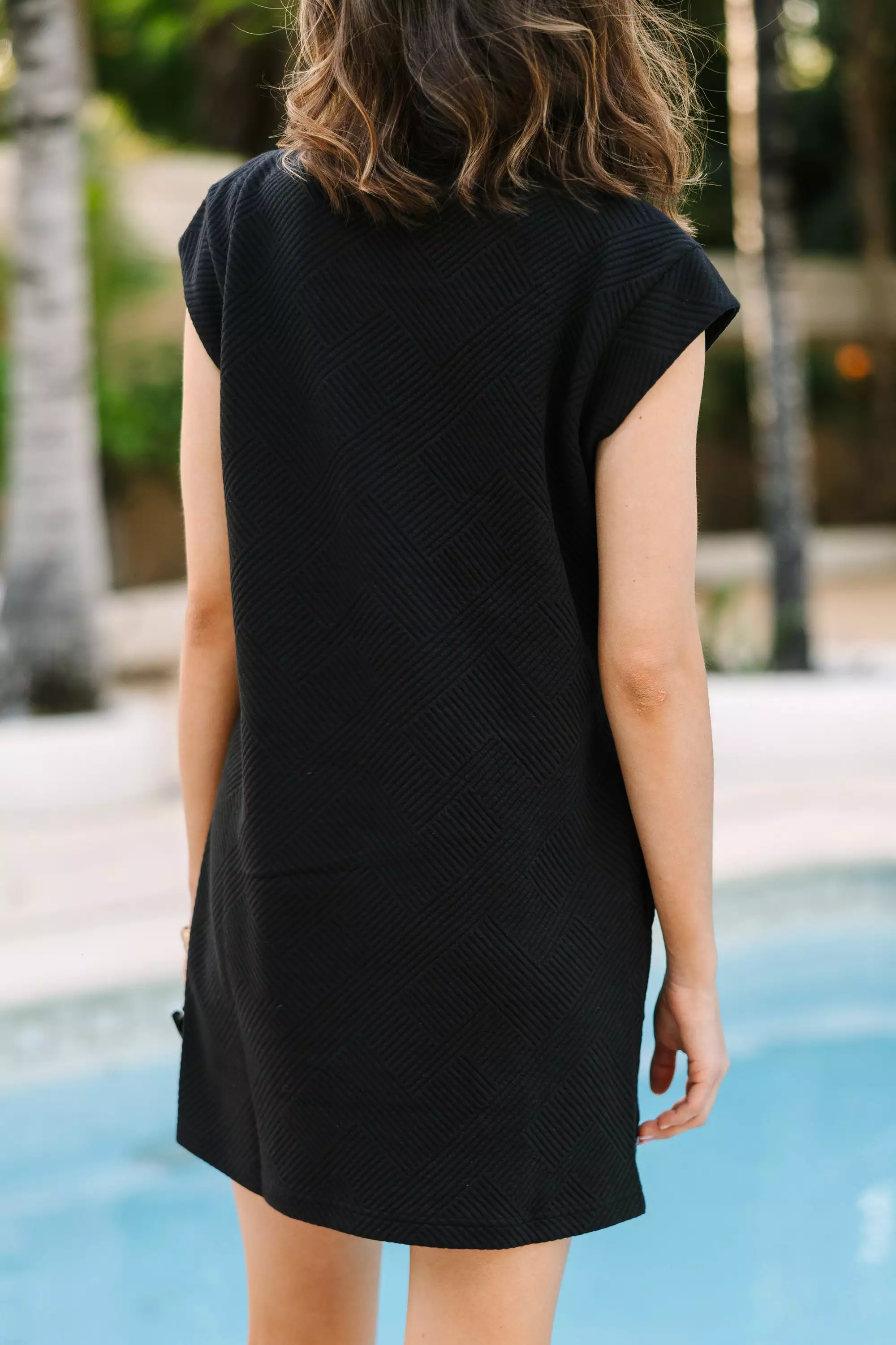 Black Textured T-shirt Dress