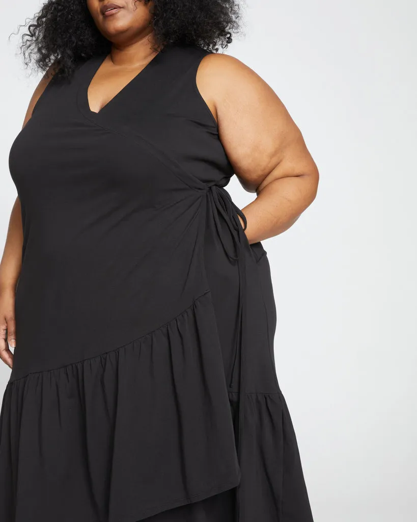 Black Tiered Twirl Wrap Dress