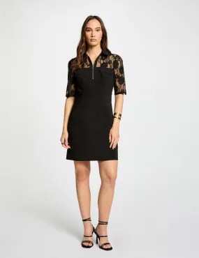 Black Waisted Mini Lace Dress for Women