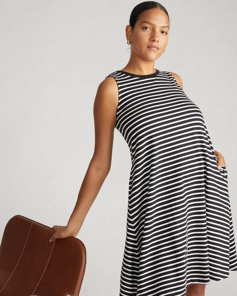 Black White Bay Breton Stripe Sleeveless Dress