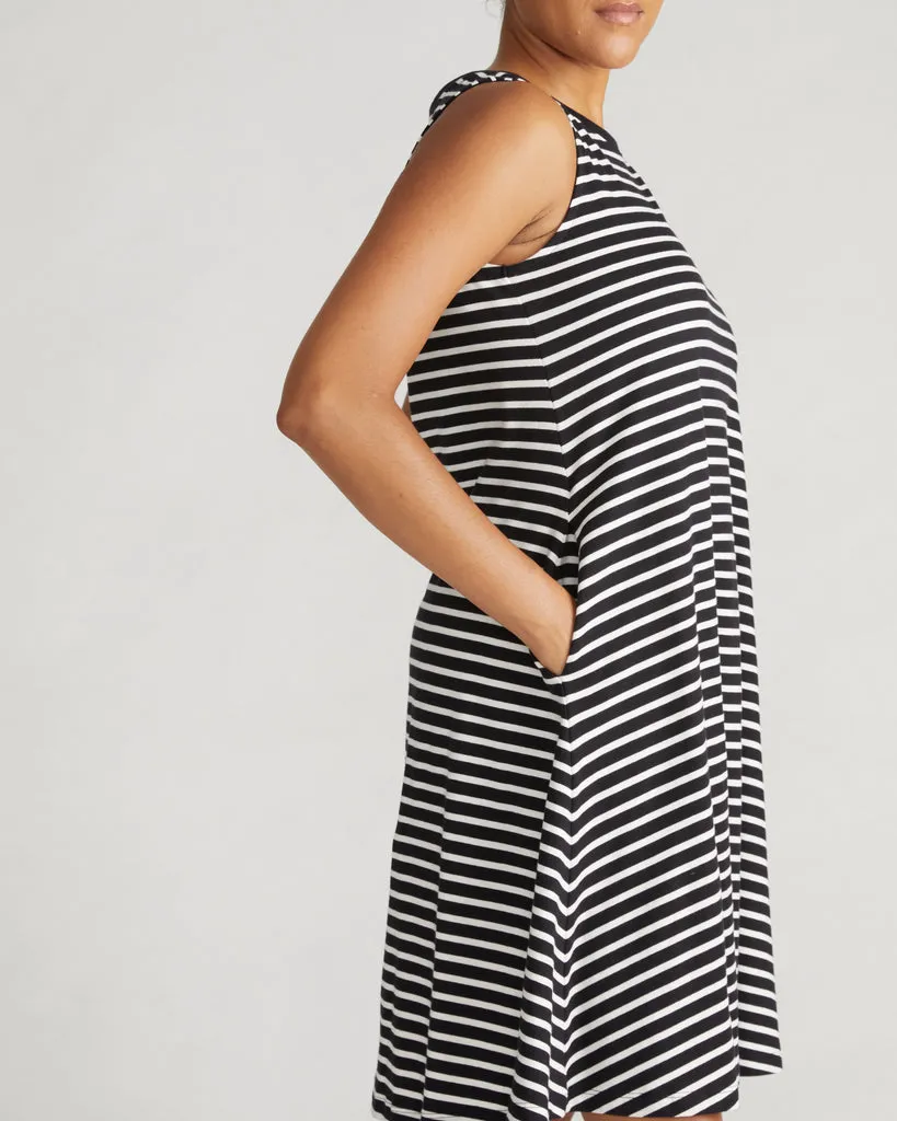 Black White Bay Breton Stripe Sleeveless Dress