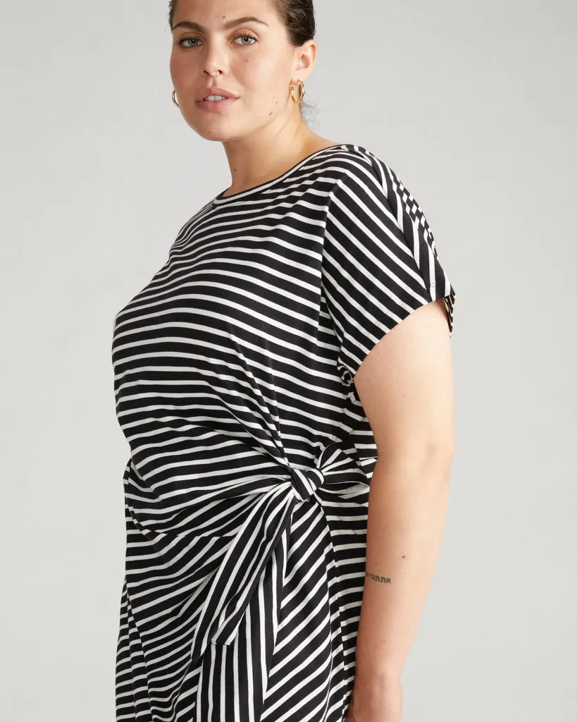 Black White Crescent Breton Stripe Knot Dress