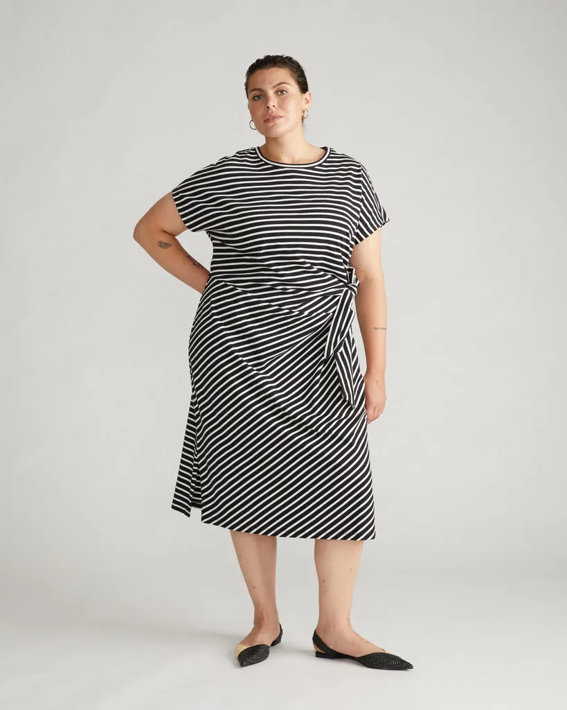 Black White Crescent Breton Stripe Knot Dress