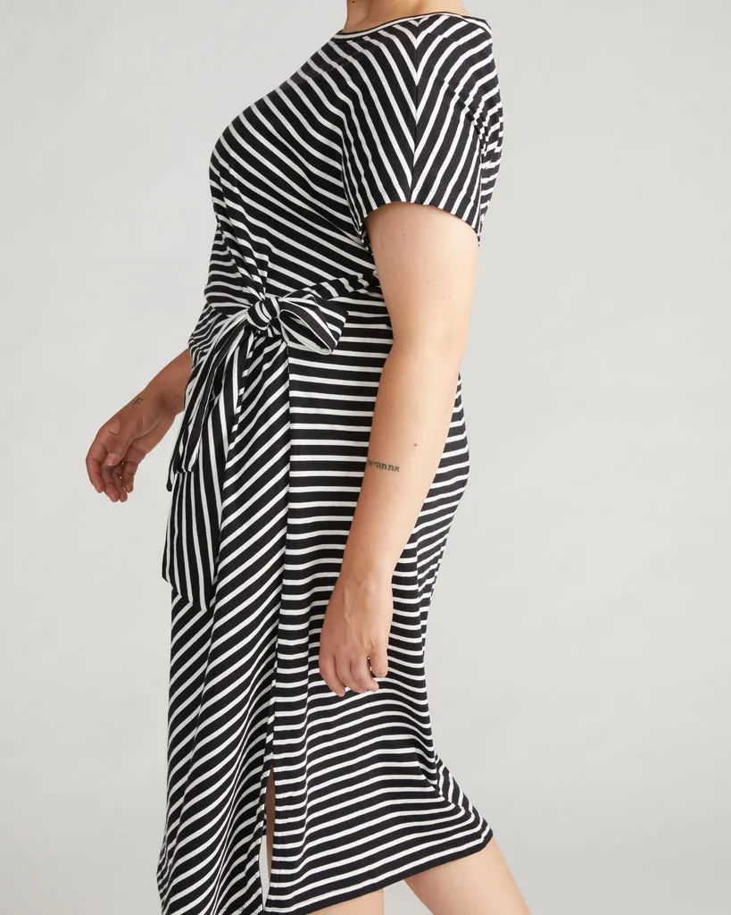 Black White Crescent Breton Stripe Knot Dress