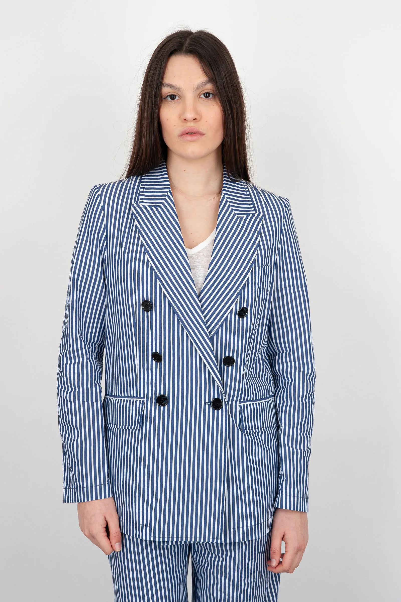 Blue Cotton Double-Breasted Jacket by Department Five