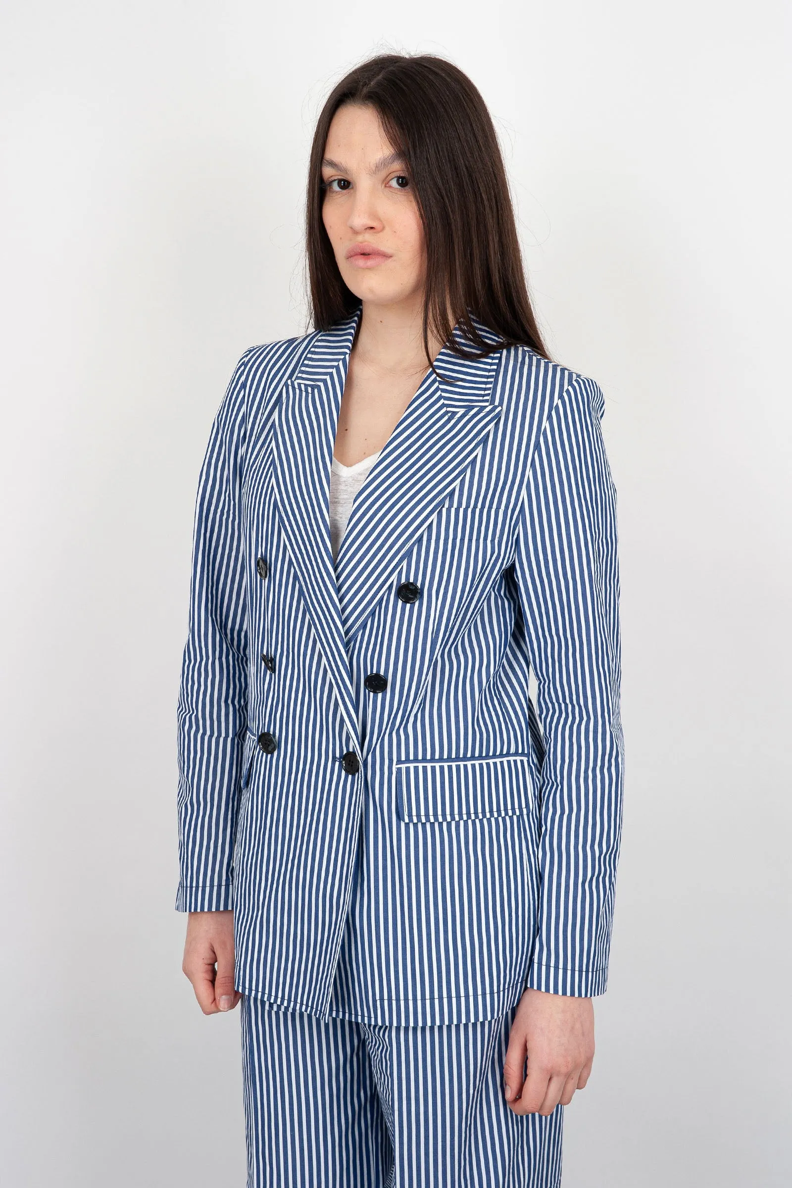 Blue Cotton Double-Breasted Jacket by Department Five