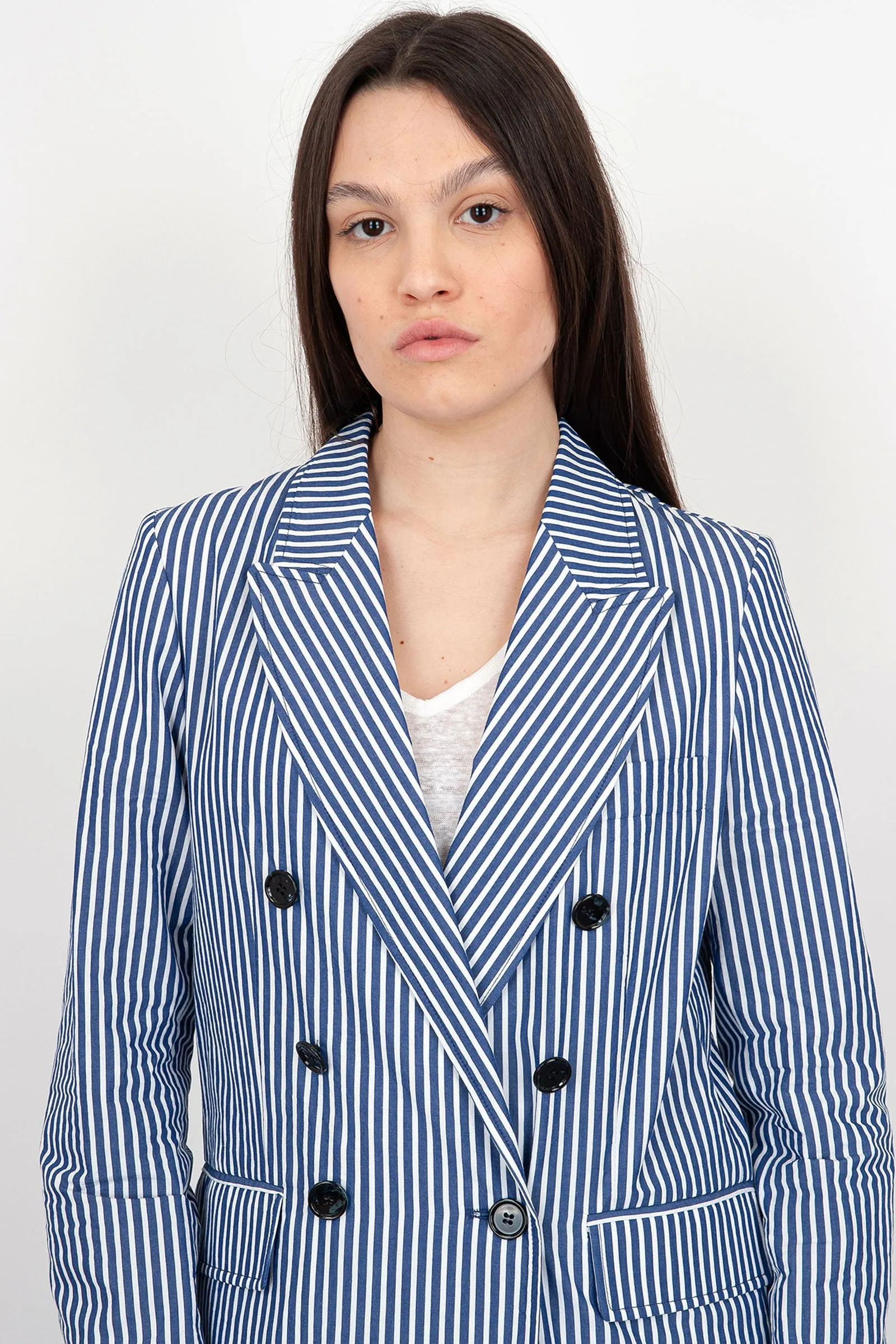 Blue Cotton Double-Breasted Jacket by Department Five