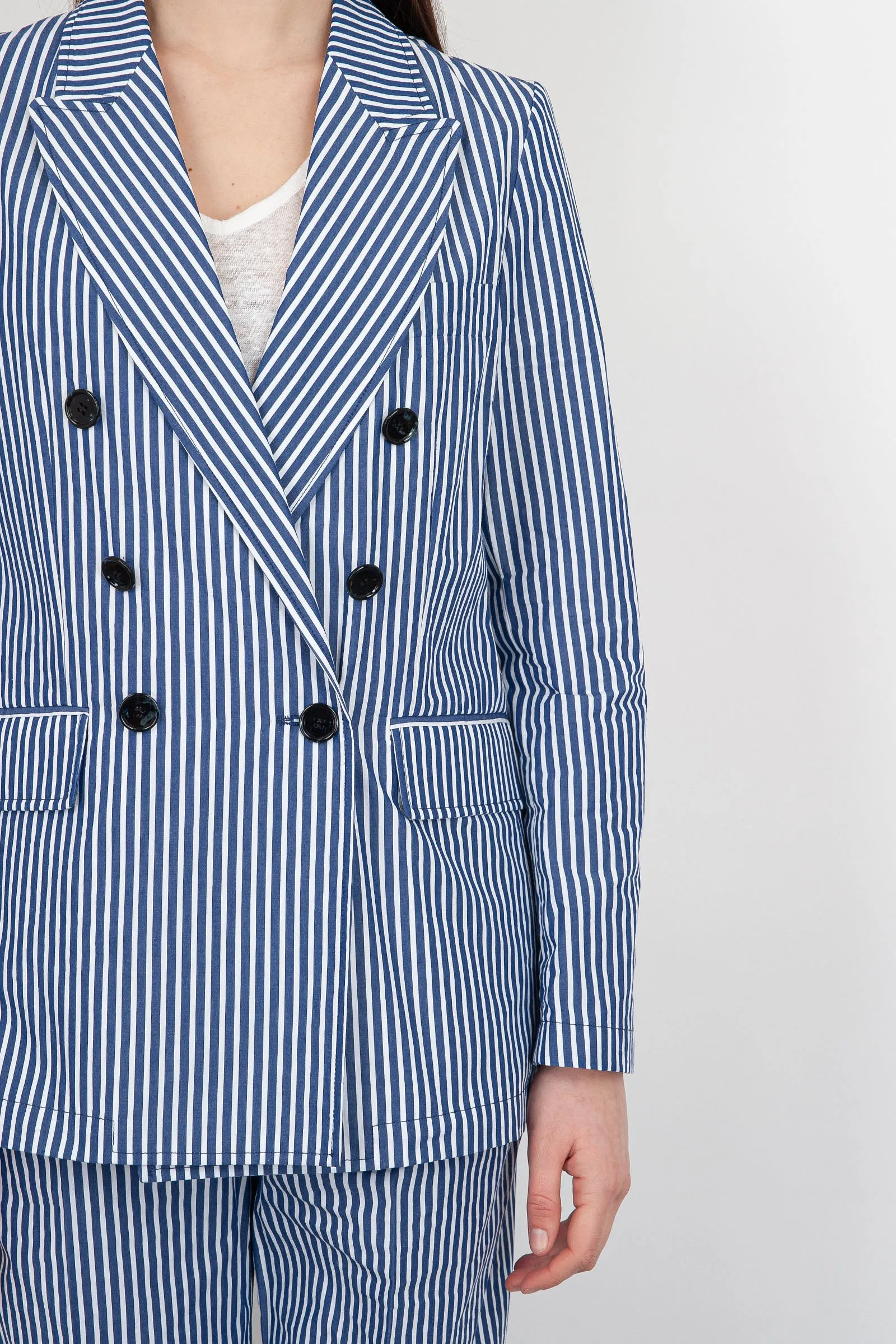 Blue Cotton Double-Breasted Jacket by Department Five