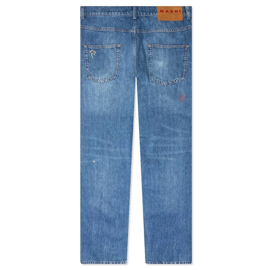 Blue Organic Denim With Mohair Patches Iris Blue