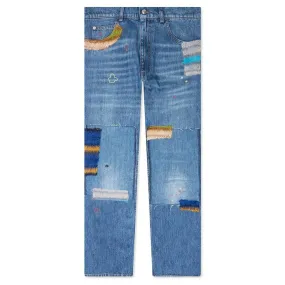 Blue Organic Denim With Mohair Patches Iris Blue