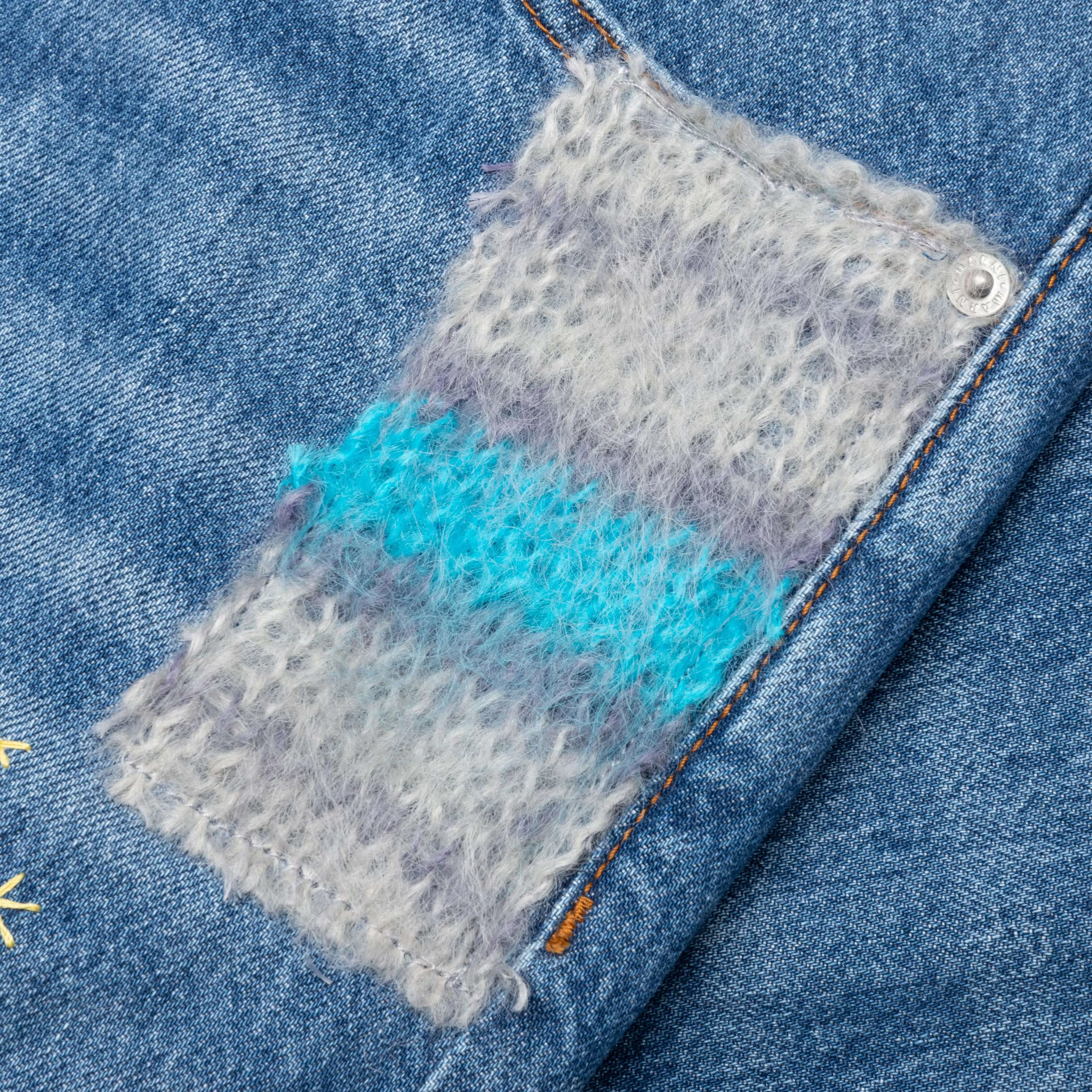 Blue Organic Denim With Mohair Patches Iris Blue