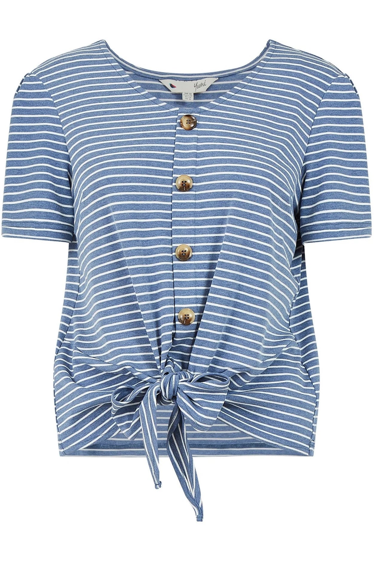 Blue Striped Jersey Top with Button Detail by Yumi