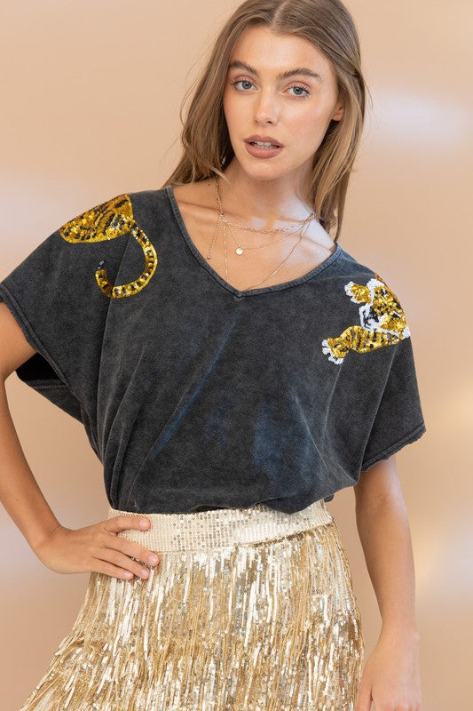 Blue Tiger Sequin T Shirt Patch