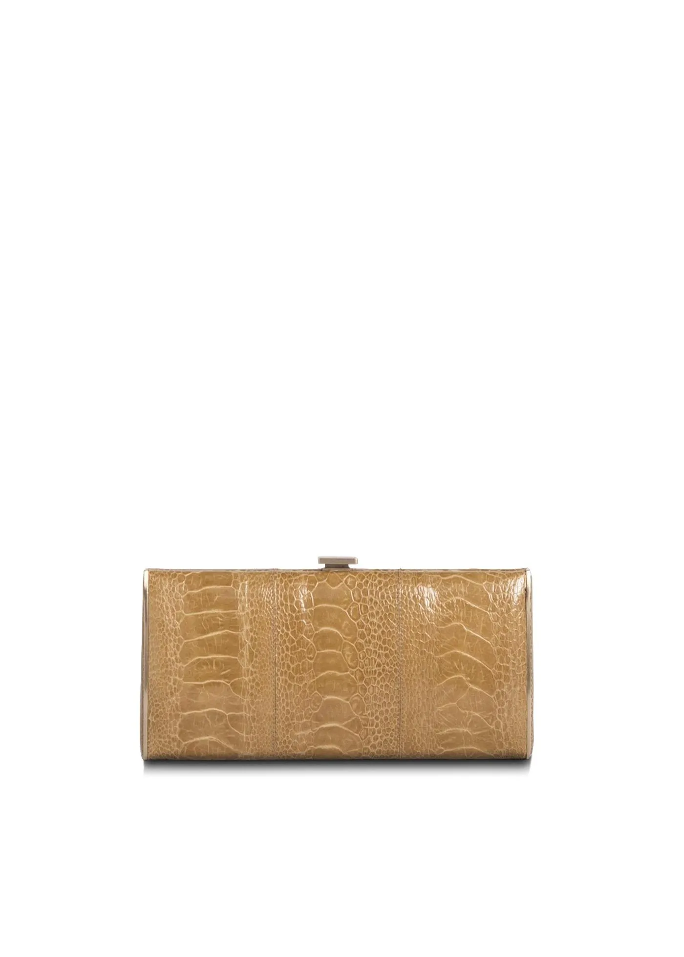 Box Wallet, Ostrich Tan, Gold-Tone