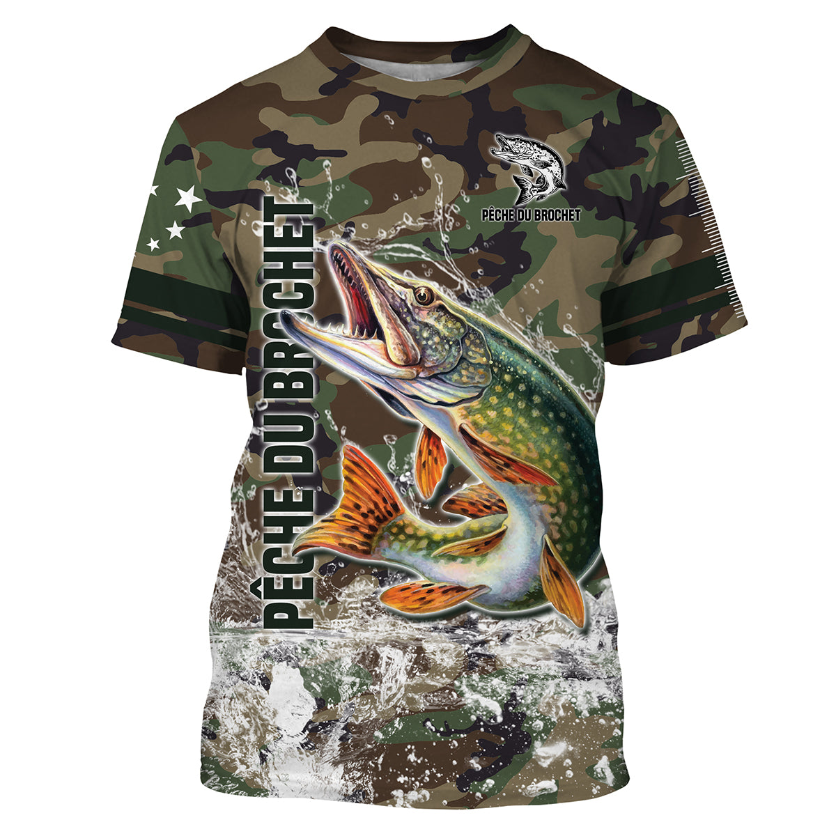 Brochet Fishing, Carnivorous Fish Fishing, Unique Fisherman Gift, Camo Fishing, Tee Shirt, Hoodie, UV-Resistant Clothing.