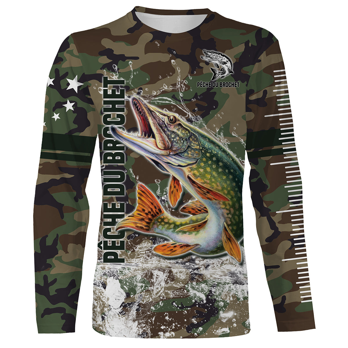 Brochet Fishing, Carnivorous Fish Fishing, Unique Fisherman Gift, Camo Fishing, Tee Shirt, Hoodie, UV-Resistant Clothing.