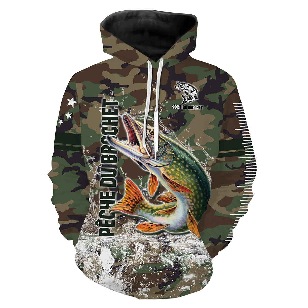 Brochet Fishing, Carnivorous Fish Fishing, Unique Fisherman Gift, Camo Fishing, Tee Shirt, Hoodie, UV-Resistant Clothing.