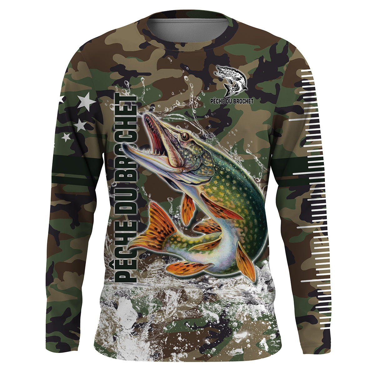 Brochet Fishing, Carnivorous Fish Fishing, Unique Fisherman Gift, Camo Fishing, Tee Shirt, Hoodie, UV-Resistant Clothing.