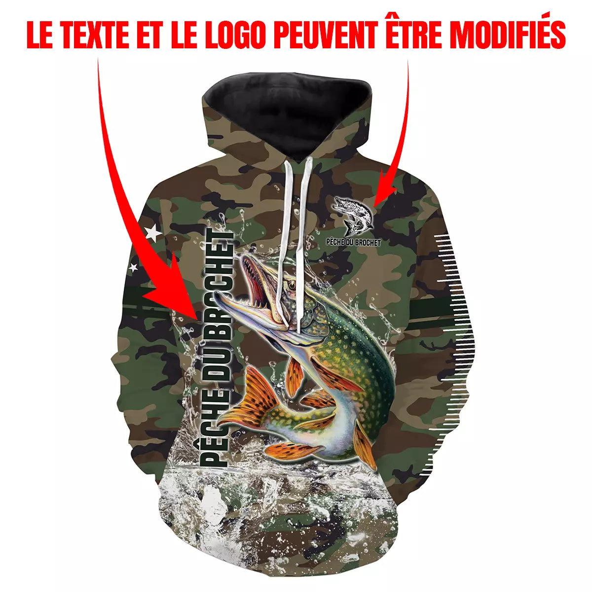 Brochet Fishing, Carnivorous Fish Fishing, Unique Fisherman Gift, Camo Fishing, Tee Shirt, Hoodie, UV-Resistant Clothing.