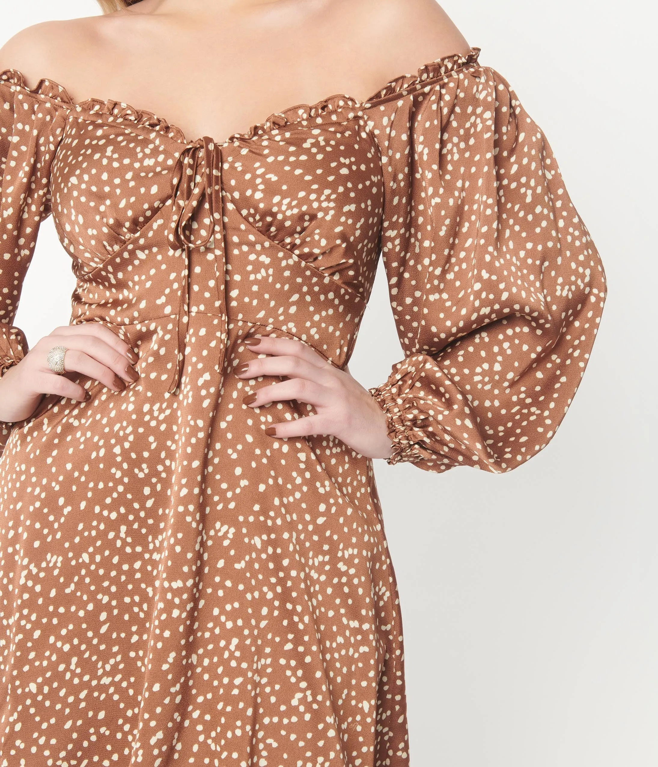 Brown Cream Abstract Spots Fit Flare Dress