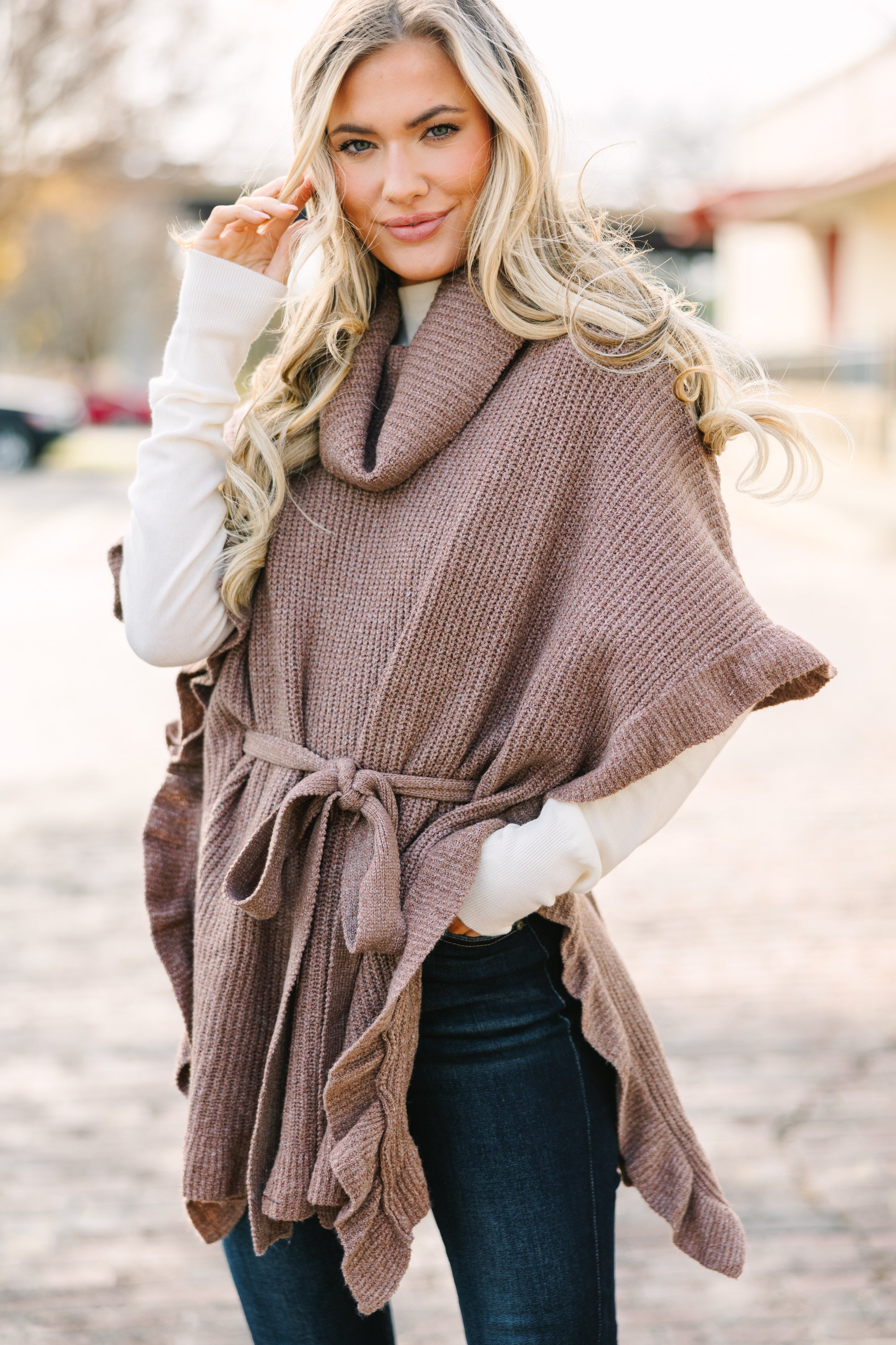 Brown Turtleneck Poncho - Happy To Be Here