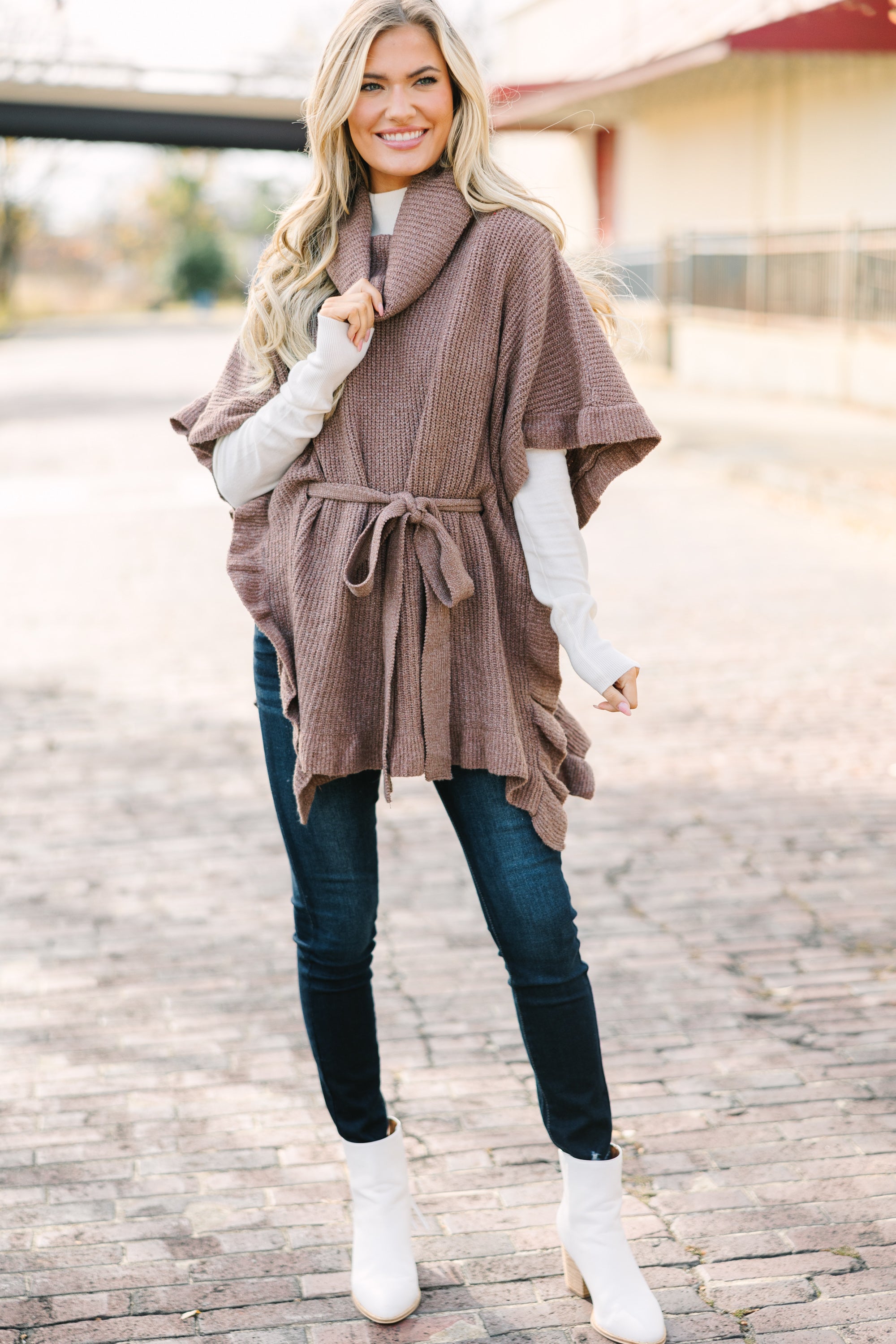 Brown Turtleneck Poncho - Happy To Be Here