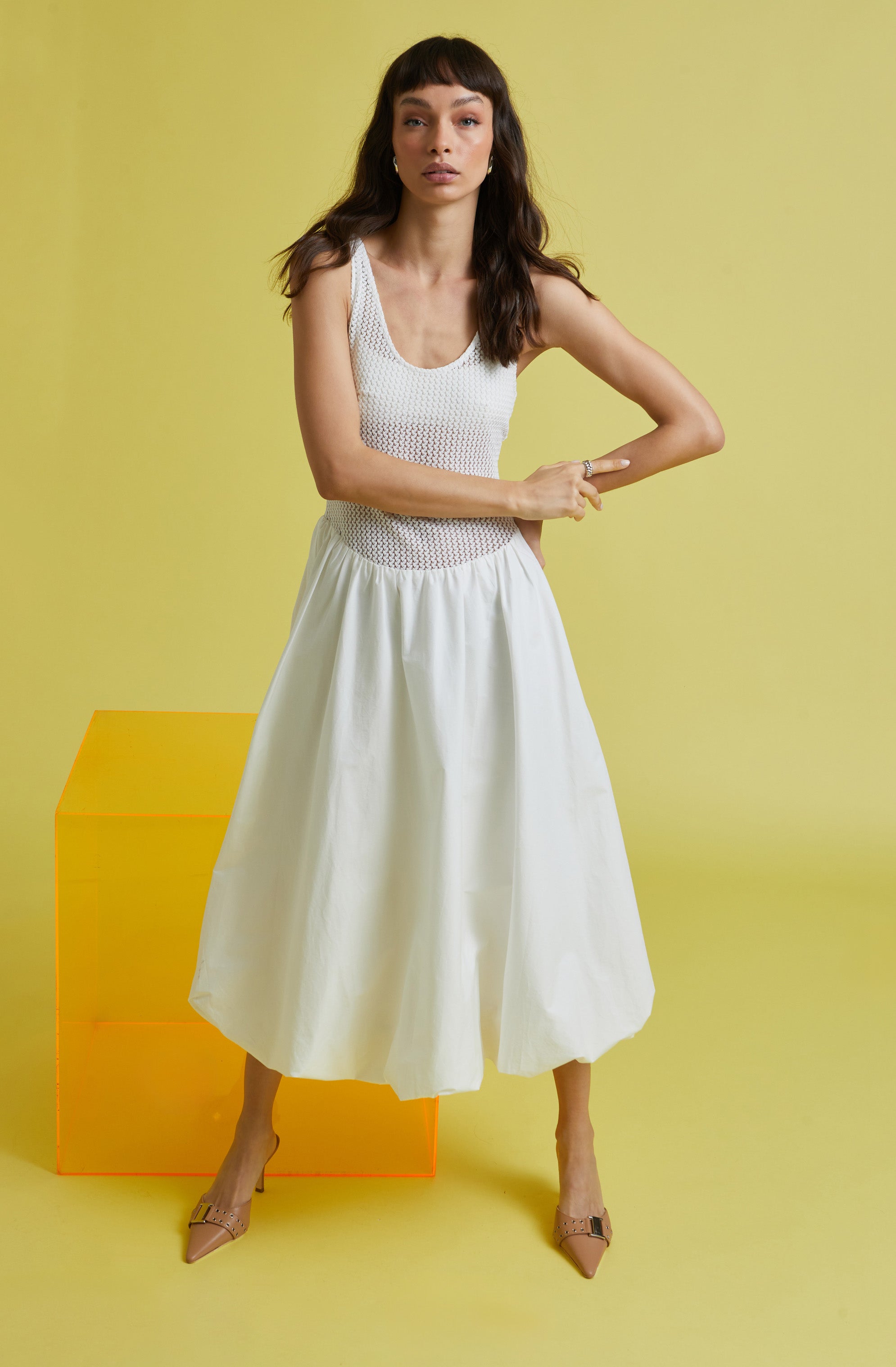 Bubble Hem Midi Dress Contrast