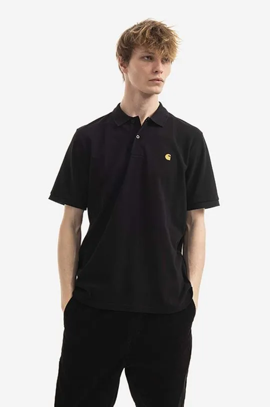 Carhartt WIP Black Cotton Polo Shirt Chase Pique Color