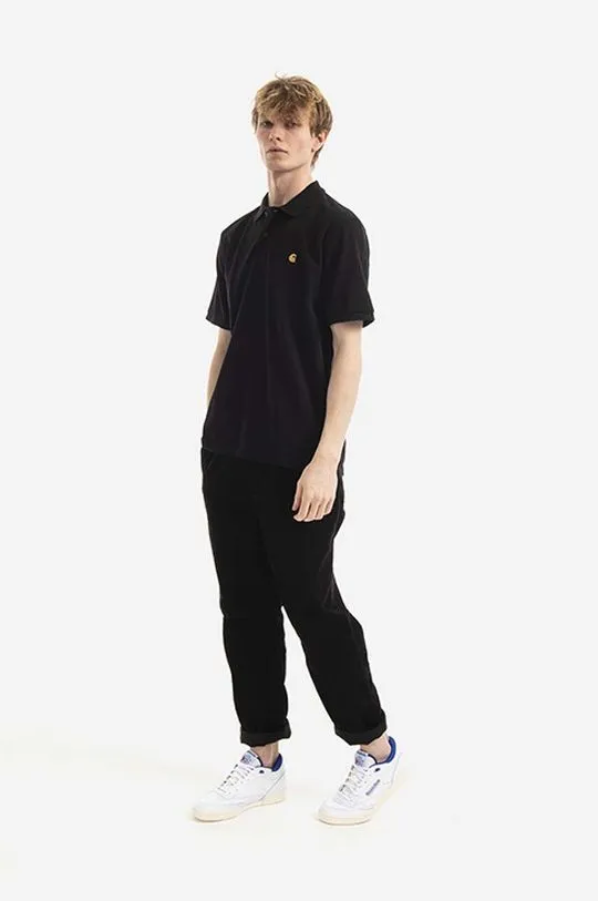 Carhartt WIP Black Cotton Polo Shirt Chase Pique Color