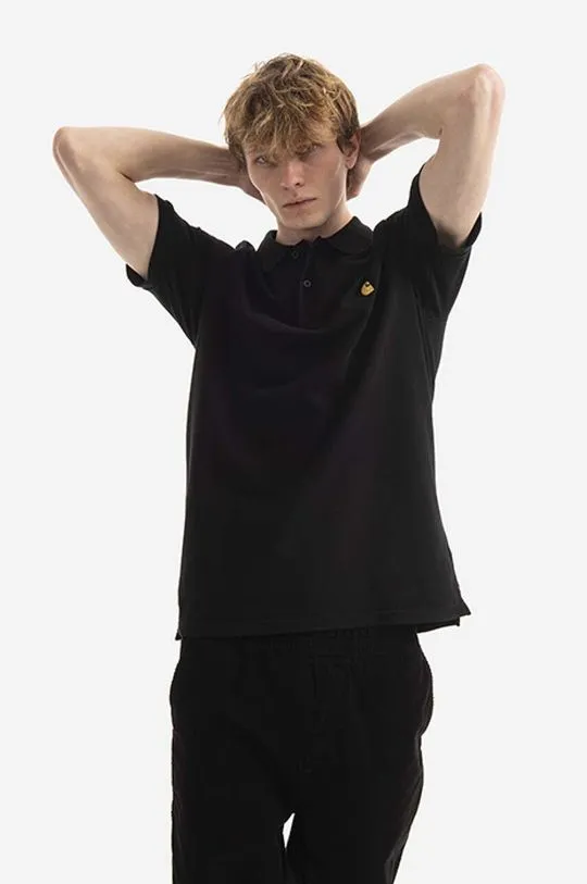 Carhartt WIP Black Cotton Polo Shirt Chase Pique Color