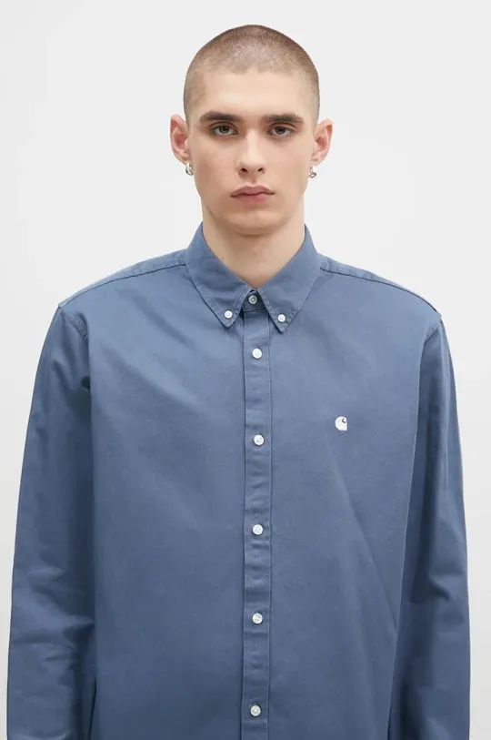 Carhartt WIP cotton shirt Longsleeve Madison Shirt men's blue color regular I023339.2E3XX