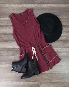 Casual And Comfy Drawstring Waist Burgundy Dress in