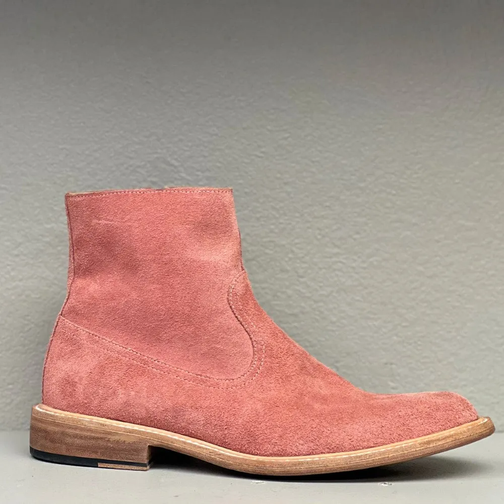 Chelsea Boot Side Zip Dusty Rose Suede Leather Sole