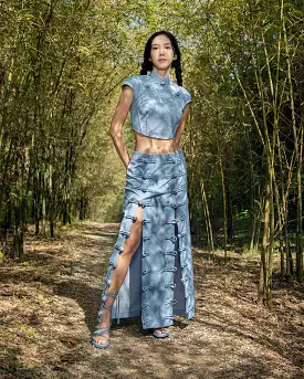 Cheongsam Corset Dress in Light Denim