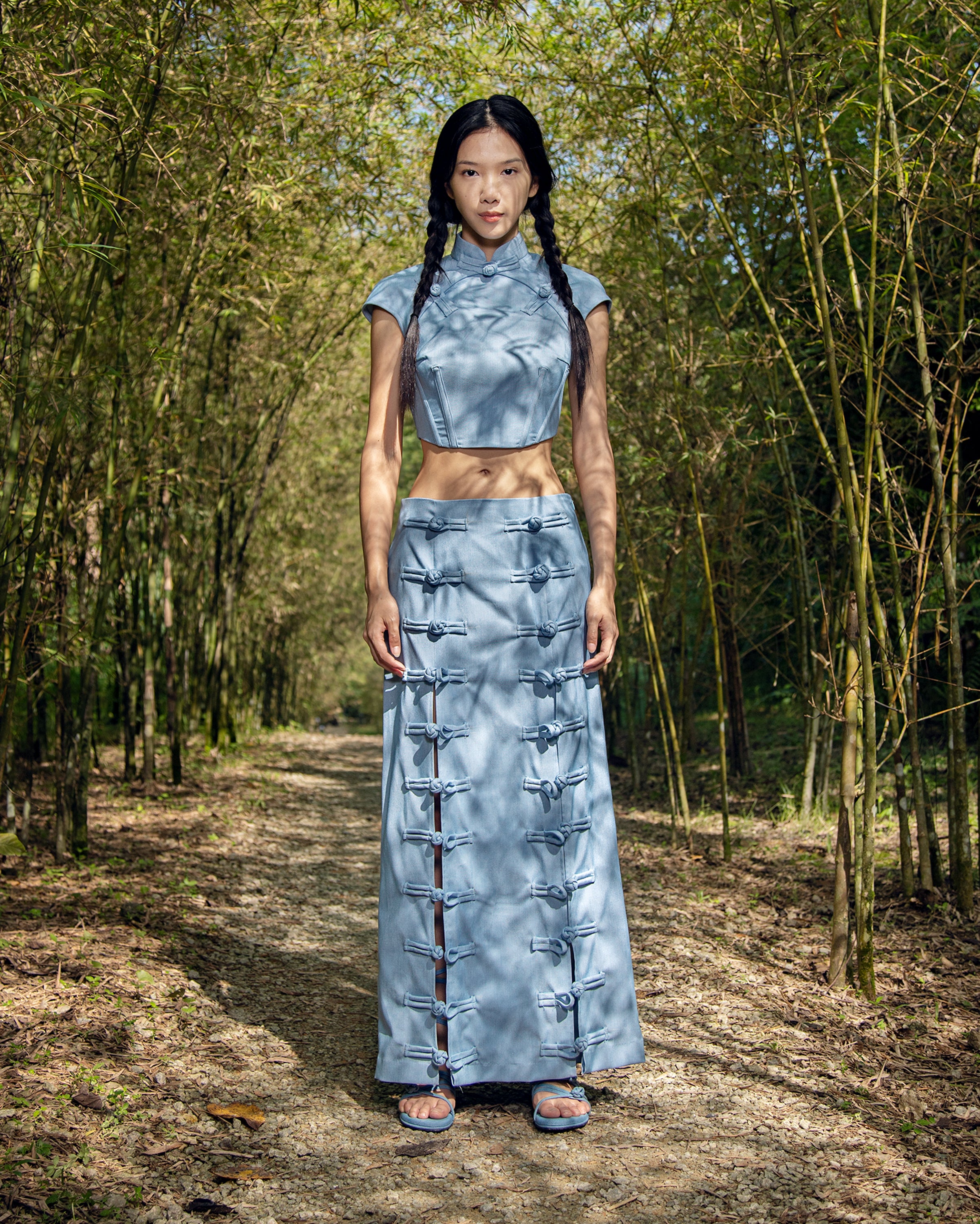 Cheongsam Corset Dress in Light Denim