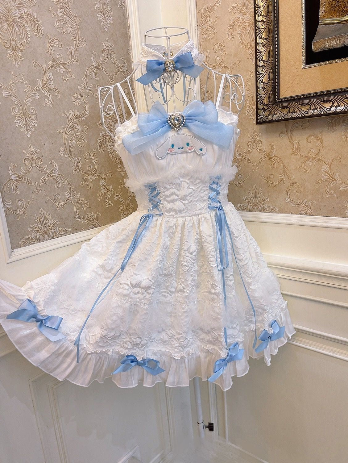 Cinnamoroll embroidered slip dress with cloud design