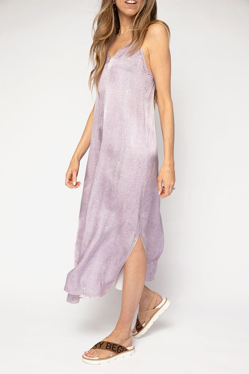 Cloquet Lilac Twinkle Print Silk Satin Slip Dress