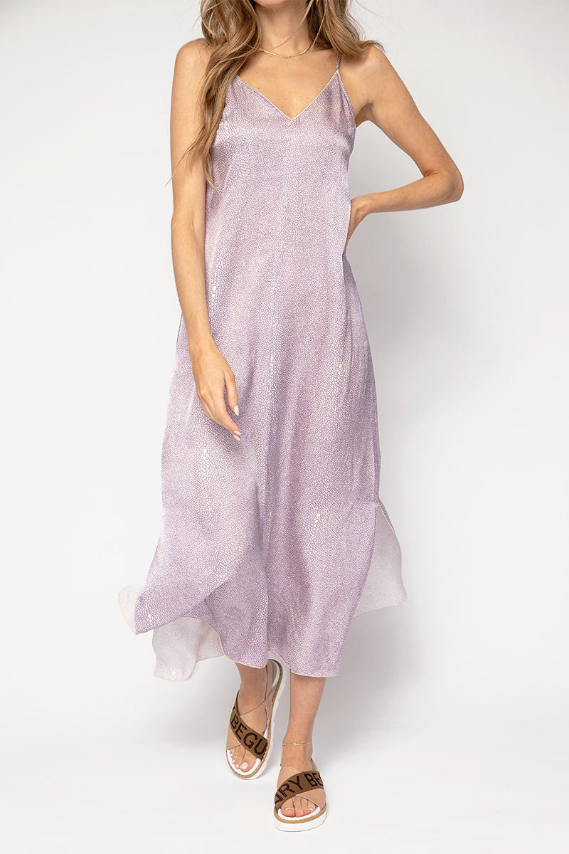 Cloquet Lilac Twinkle Print Silk Satin Slip Dress