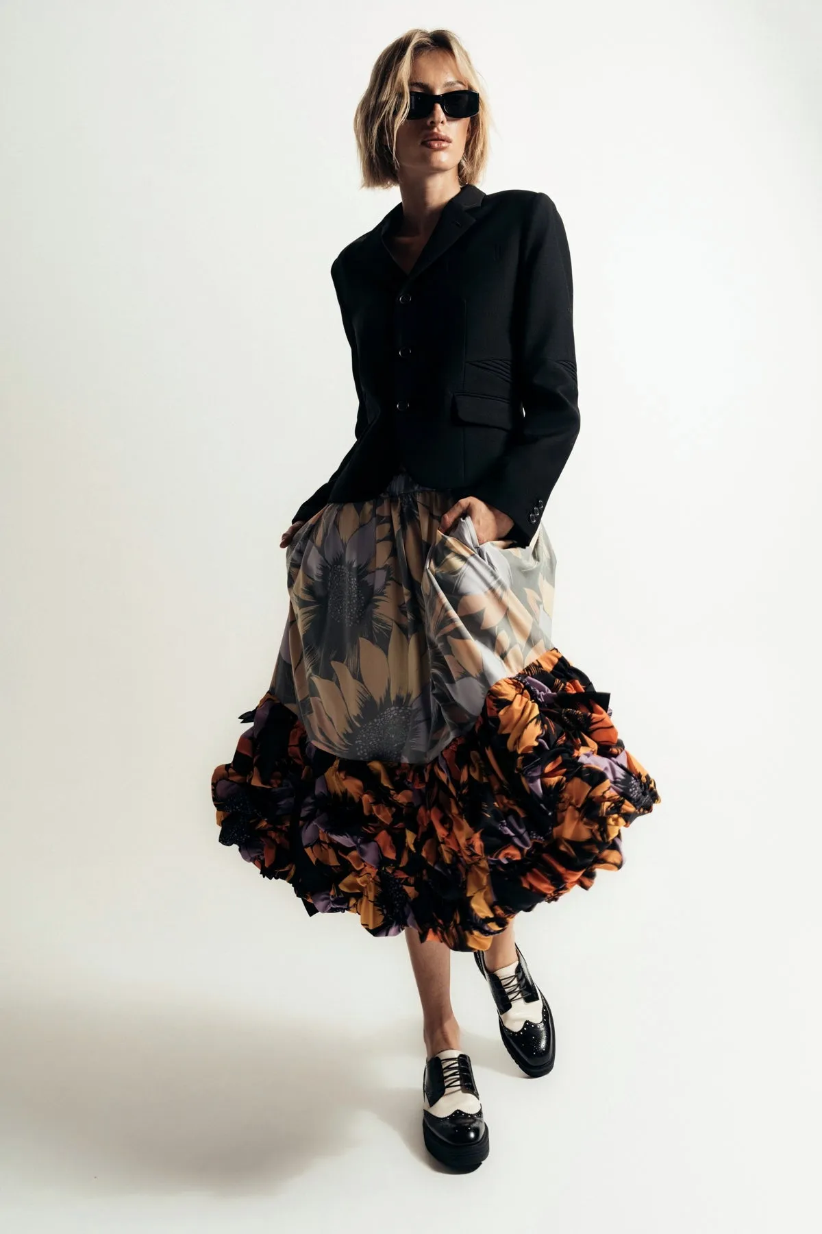 COMME DES GARCONS FLORAL CREPE SKIRT