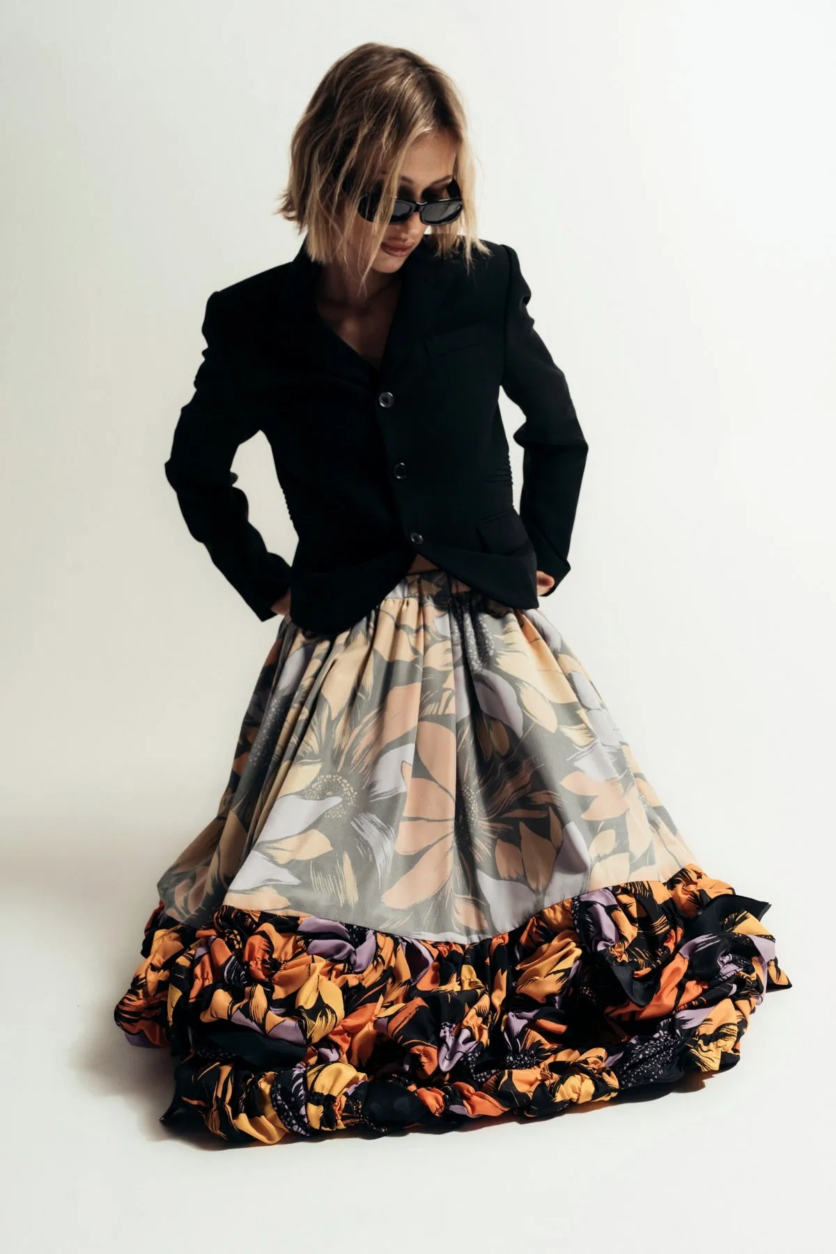 COMME DES GARCONS FLORAL CREPE SKIRT