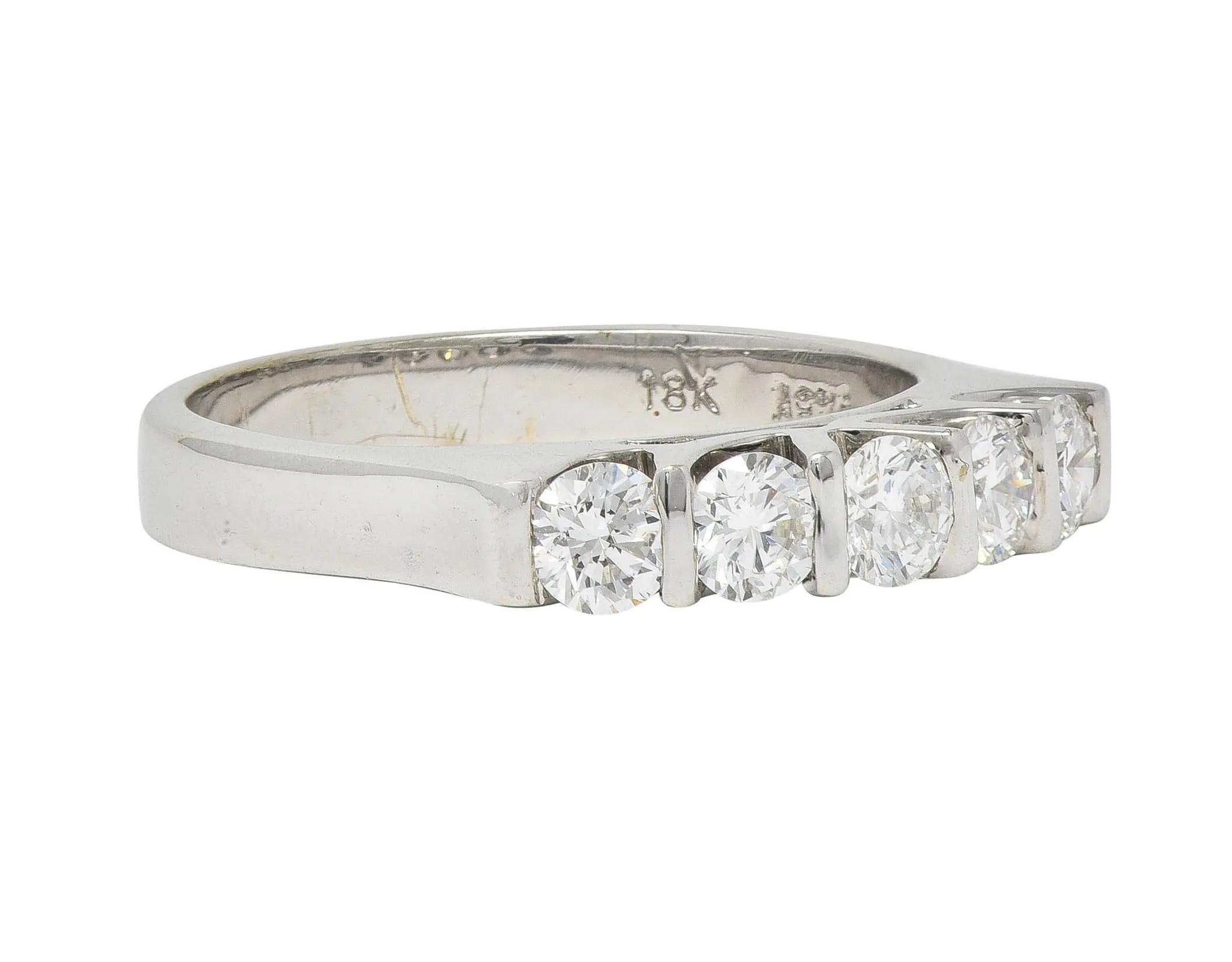 0.75 Carat Diamond 18K White Gold Five Stone Wedding Band Ring