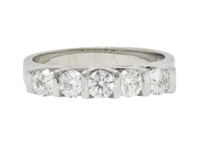 0.75 Carat Diamond 18K White Gold Five Stone Wedding Band Ring